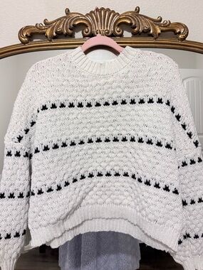 Women's Cream Knit Sweater with Black Dot Stripe